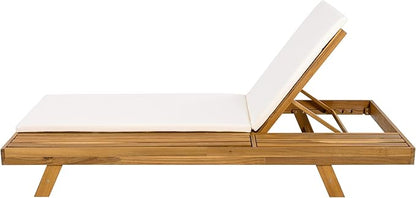 Christopher Knight Home Kayes Acacia Wood Chaise Lounge with 2'' Cushion, Outdoor 79'' Patio Recliner Chair with 4-Position Adjustable Backrest, Sun Lounger for Poolside Backyard, Teak+Cream