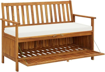 Patio Storage Bench Solid Acacia Wood Garden Bench Outdoor Bench for Outdoors Porch Entryway Furniture for Yard 47.2"x24.8"x33.1"