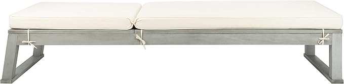 SAFAVIEH Outdoor Collection Solano Grey Solid Wood/Beige Cushion Patio Adjustable Chaise Lounge Chair (PAT7024E)
