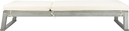 SAFAVIEH Outdoor Collection Solano Grey Solid Wood/Beige Cushion Patio Adjustable Chaise Lounge Chair (PAT7024E)