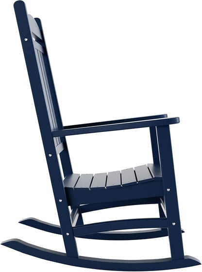 WO Home Furniture Patio Rocking Chair Farmhouse Outdoor HDPE UV Weather Resistant (Navy Blue)