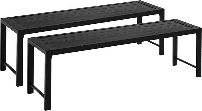 51.2" Outdoor Bench, 2 Pieces Patio Backless Garden Bench with Metal Frame for Porch, Entryway, Lawn, Backyard, Black