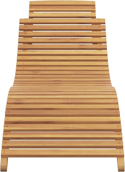 Solid Teak Wood Sun Lounger, Brown Outdoor Chaise Lounge Foldable for Patio Garden Poolside, 77.95 x 21.65 x 23.03 in Modern Teak Sunbed with 242 lb Capacity