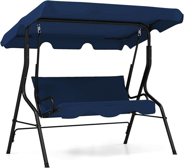 RELAX4LIFE 3-Person Porch Swing Chair - Outdoor Swing w/Adjustable Canopy, Removable Cushion & Metal Frame Stand - Photo 1