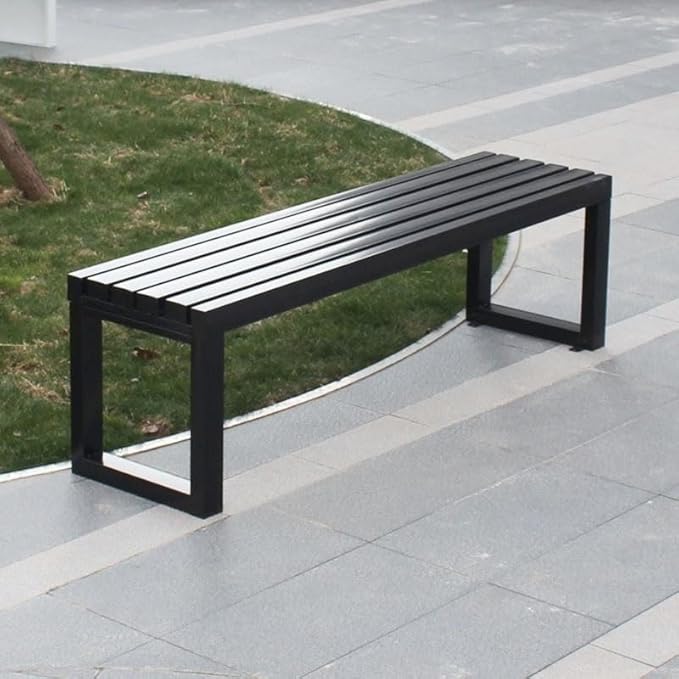 Weatherproof Metal Dining Bench, Outdoor Bench Backless Patio Bench 2-Person Farmhouse Bench Garden Bench for Kitchen, Living Room, Entryway(Black,5.9ft)