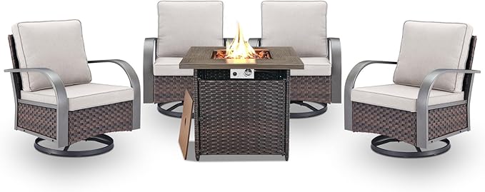 Belord 5 Pieces Patio Furniture Set with Fire Pit Table - 4 Outdoor Swivel Rocker Chairs with 50000 BTU Propane Fire - Photo 1