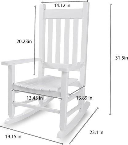 Kids Rocking Chair for Toddler and Children Comfy Recliner Wooden Rocker for Baby Girls Outdoor Lounge for Age 6-10 Indoor Anti-Tip Design Safe & Sturdy White