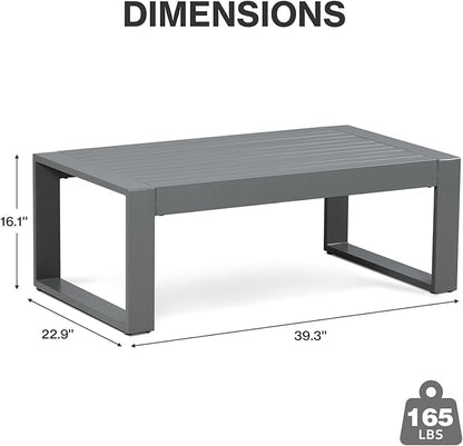 Aoodor Aluminum Patio Furniture Coffee Table, Modern Rectangle All-Weather Patio Metal Coffee Side Table for Outside, for Balcony, Garden, Yard, Grey