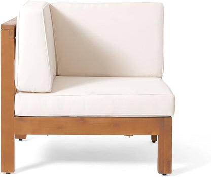 Christopher Knight Home Outdoor Acacia Wood 5 Seater Sectional Sofa Set with Water-Resistant Cushions, Teak and Beige