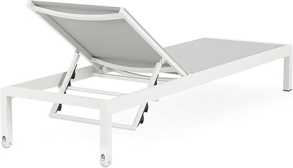 Christopher Knight Home Set of 2 Berton Outdoor Mesh Seat Chaise Lounge Chairs, Patio Adjustable Aluminum Frame Single Lounge Sofa, Poolside/Garden/Backyard Seating, All-Weather Furntiure, Gray+White