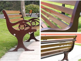 LITFAD Outdoor Bench Modern Park Bench with Corrosion Resistant Metal Frame, Dark Brown Wooden Seating with Backrest - Photo 3