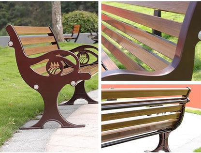 LITFAD Outdoor Bench Modern Park Bench with Corrosion Resistant Metal Frame, Dark Brown Wooden Seating with Backrest, Garden Bench for Patio, Lawn, Yard, Porch - Type E, 71" L x 21.5" W x 29.5" H