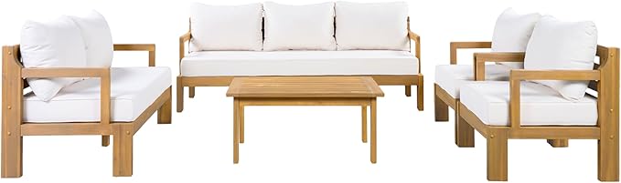 5 Piece Acacia Wood Patio Furniture Set with Coffee Table, 2 Loveseat and 2 Chairs - Photo 3