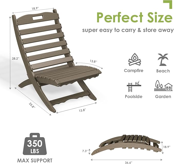 GREENVINES Folding Wave Chairs Set of 4 | Xavier | Portable Adirondack Chair | HDPE Wood Grain | All Weather - Photo 2