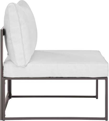 Modway Fortuna Aluminum Outdoor Patio Armless Chair in Brown White