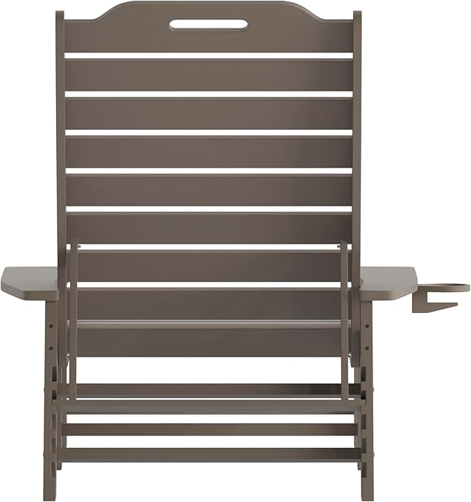 Flash Furniture Monterey Adjustable Adirondack Lounger with Cup Holder- All-Weather Indoor/Outdoor HDPE Lounge Chair, Brown