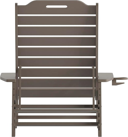 Flash Furniture Monterey Adjustable Adirondack Lounger with Cup Holder- All-Weather Indoor/Outdoor HDPE Lounge Chair, Brown