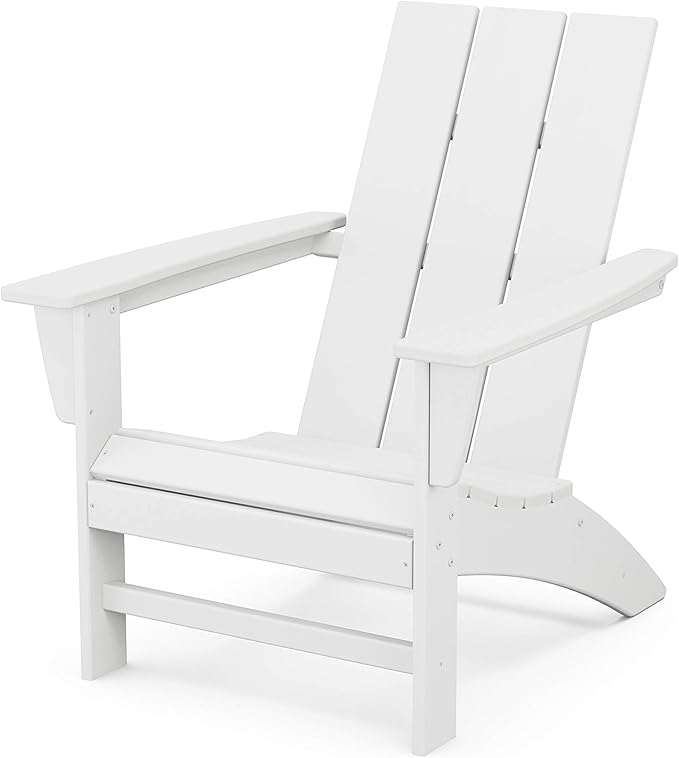 POLYWOOD Modern Adirondack Chair – All-Weather Outdoor Lawn Adirondack Chairs – HDPE, Fade-Resistant & Durable Outdoor Furniture – For Patio, Deck & Fire Pit Chairs – White
