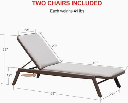 PURPLE LEAF Outdoor Chaise Lounge Set of 2 with Cushion Aluminum Pool Side Sun Lounges with Side Table Adjustable Reclining Patio Coffee