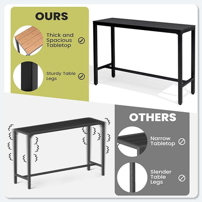 Crestlive Products Outdoor Bar Table, 55'' Rectangle Patio Counter Height Table High Pub Table with Waterproof Top and Sturdy Metal Frame for Balcony, Bistro, Garden, Backyard, Hot Tub (Black)