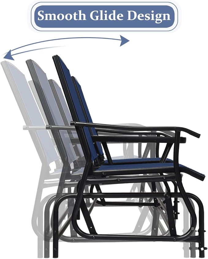 Giantex Outdoor Glider, Rocking Chair with Metal Frame, Center Tempered Glass Table, 2-Person Loveseat - Photo 5