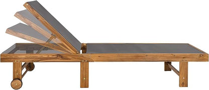 JONATHAN Y LNG1101A-2SET Trabuco Coastal Modern Acacia Wood Mesh 3-Position Outdoor Foldable Chaise Lounge Set with Side Table for Pool, Deck, Poolside, Dark Gray/Teak Brown
