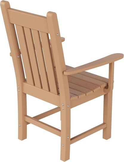 WestinTrends Malibu Classic Outdoor Dining Chairs with Arms, All Weather Poly Lumber Adirondack Patio Chairs Restaurant Bistro Chairs Support 350 LBS, Arched Backrest and Curved Seat, Teak