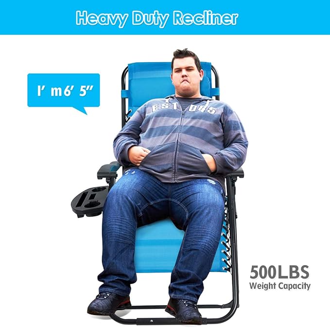 Goplus Oversized Zero Gravity Chair, XL-Extended Version, Outdoor Recliner w/Cup Holder & Detachable Headrest - Photo 4