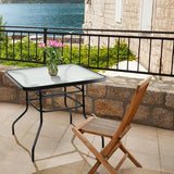 32in Outdoor Table Patio Dining Table Outdoor Dining Table with Umbrella Hole Square Tempered Glass for Yard Bistro - Photo 6