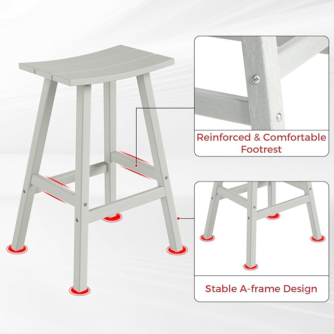 Costaelm All-Weather Bar Stools Set of 3, 29" Height Outdoor Bar Stools, Adirondack Poly Patio Bar Stool for Patio, Deck, Kitchen Counter and Garden, Sand