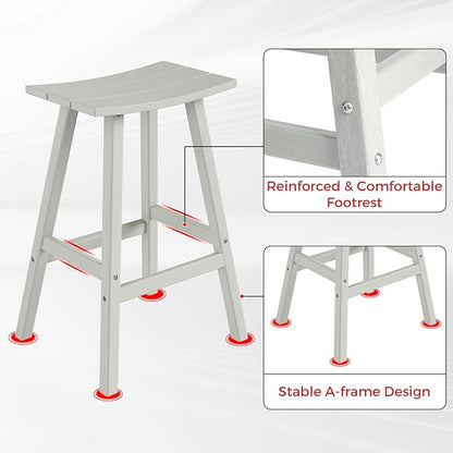 Costaelm All-Weather Bar Stools Set of 3, 29" Height Outdoor Bar Stools, Adirondack Poly Patio Bar Stool for Patio, Deck, Kitchen Counter and Garden, Sand