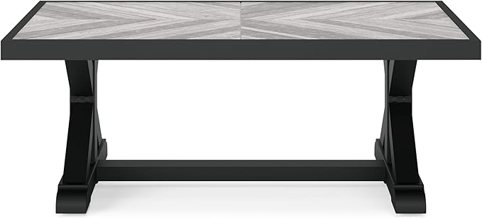 Signature Design by Ashley Beachcroft Farmhouse Weather and Rust Resistant Outdoor Coffee Table with Porcelain Tabletop, Black & Light Gray