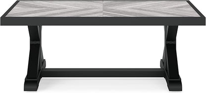 Signature Design by Ashley Beachcroft Farmhouse Weather and Rust Resistant Outdoor Coffee Table with Porcelain Tabletop, Black & Light Gray