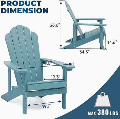 ELEGANT Folding Adirondack Chairs, Patio Chairs, Lawn Chairs, Outdoor Chair, Adirondack Chair Wood, Fire Pit, Weather Resistant for Deck, Backyard, Garden(Blue)