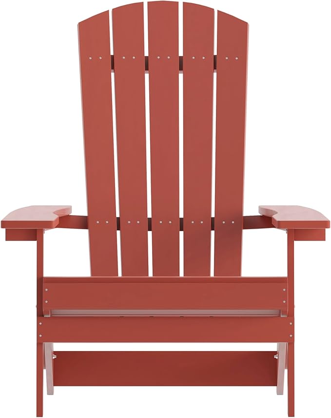 Merrick Lane Riviera Poly Resin Folding Adirondack Lounge Chair - Red - Indoor/Outdoor - Weather Resistant