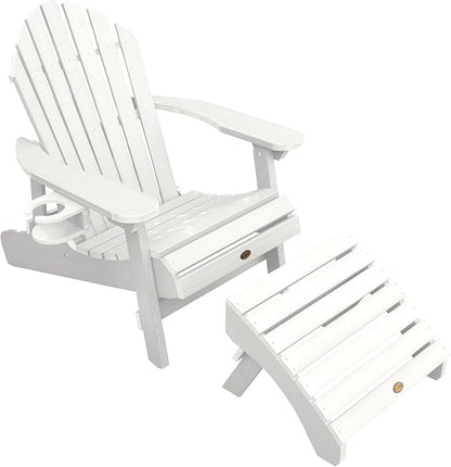 highwood AD-KITCHL5-WHE Hamilton Folding & Reclining Adirondack Chair with Ottman and Cup Holder, White