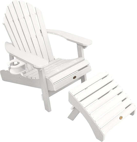 highwood AD-KITCHL5-WHE Hamilton Folding & Reclining Adirondack Chair with Ottman and Cup Holder, White
