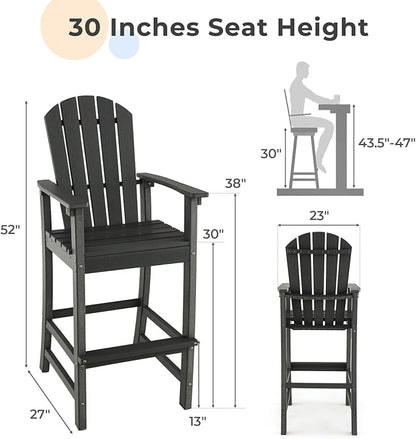 ORALNER Tall Adirondack Chairs, Set of 2 Outdoor High Back Balcony Chair, Weather Resistant HDPE Resin Plastic Bar Height Stools, 360 LBS Lifeguard Chair for Pool Patio Deck Backyard (2, Black)