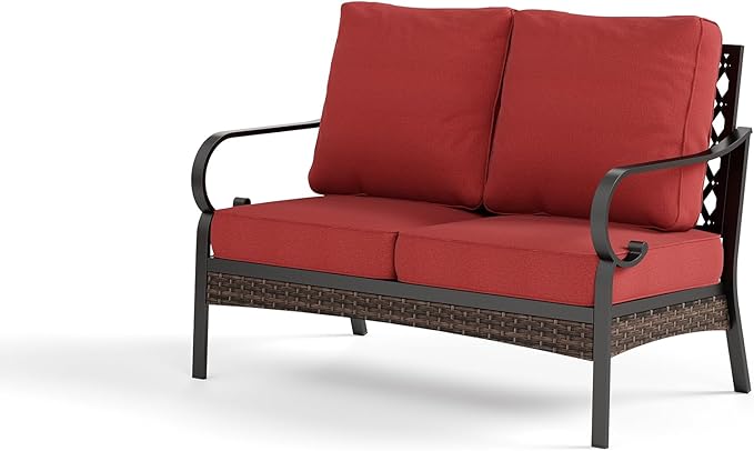 Metal Patio Loveseat with 5.75" Extra Thick Waterproof Cushion - Photo 8