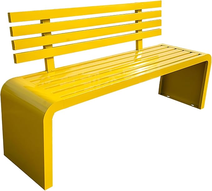 Gtzly Metal Garden Bench, Outdoor Galvanized Steel Garden Bench, Slatted Design with Backrest Patio Benches Patio Bench for Porch Garden Lawn Backyard Park Balcony(Yellow,100 * 40 * 80 cm)