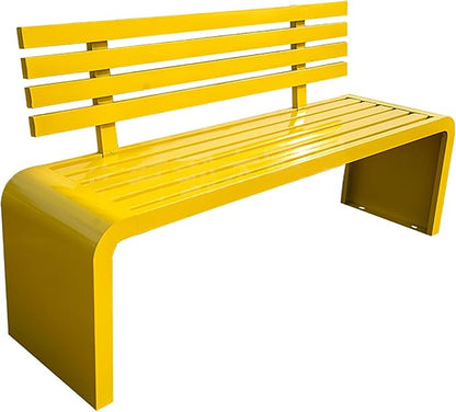 Gtzly Metal Garden Bench, Outdoor Galvanized Steel Garden Bench, Slatted Design with Backrest Patio Benches Patio Bench for Porch Garden Lawn Backyard Park Balcony(Yellow,100 * 40 * 80 cm)