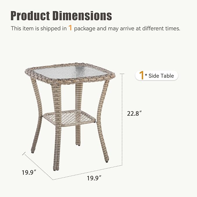 Patio Tables Wicker Side Table, Square Rattan Coffee End Table Outdoor with Storage - Photo 2