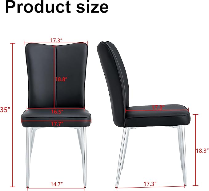Modern Dining Chairs,Pu Upholstered Leather Chair And Sturdy Metal Legs,Comfortable Ergonomic Large Backrest Design,Applicable To Front Porch,Outdoor Lounge,Garden,Reception Room,Patio,BlackSilver-Met