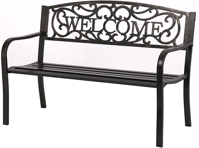 Outdoor Garden Bench Metal Furniture Chair Porch Chair for Yard & Park, Bronze