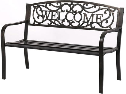 Outdoor Garden Bench Metal Furniture Chair Porch Chair for Yard & Park, Bronze