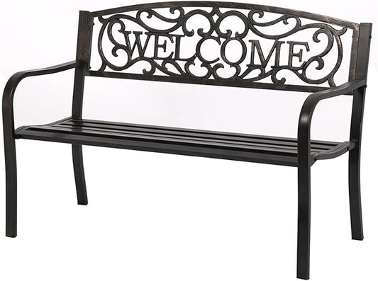 Outdoor Garden Bench Metal Furniture Chair Porch Chair for Yard & Park, Bronze