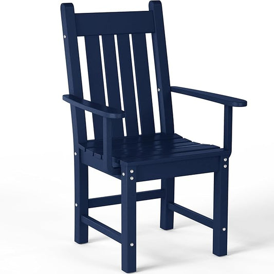 Costaelm Patio Dining Chairs, Plastic Outdoor Adirondack Chair with Arm, HDPE Poly Lumber, Waterproof Restaurant Bistro Dining Chair for Outside Porch Backyard Garden, Navy Blue