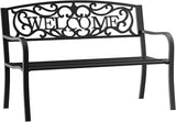 50" Outdoor Welcome Bench, Metal Garden Bench with Slatted Seat, Patio Bench with Backrest and Armrests for Park, Porch - Photo 9
