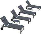 PURPLE LEAF Patio Lounge Chair Set Outdoor Chaise Lounger Aluminum Frame with 2 Side Table and Wheels for Pool Outside - Photo 1