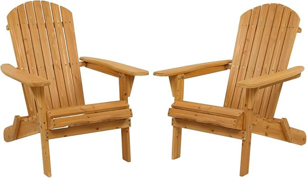 Outvita Wood Adirondack Chair Set of 2, Folding Wooden Lounge Seating - Photo 1